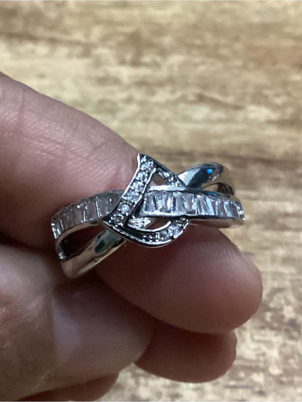 Sterling Silver Crisscross CZ Baguette Ring - Silver